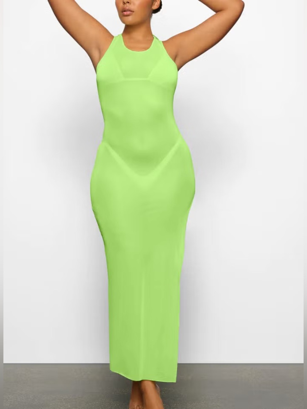 SKIMS Neon Green Sheer Mesh Maxi Dress Swim Coverup Women’s Size Large